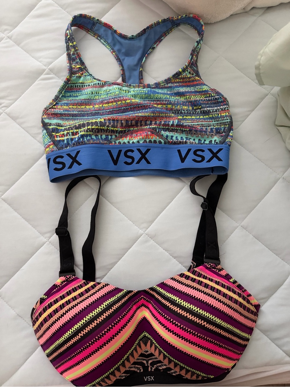VSX Multicolor Racerback Sports Bra Set with Blue Elastic Band